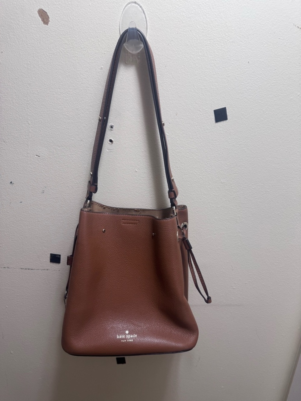 kate spade Brown Pebbled Leather Bucket Shoulder Bag